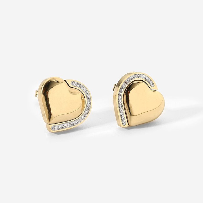 simple creative 14K color inlaid zirconium heart stainless steel earrings