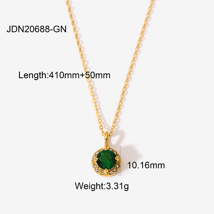 European and American style new fashion necklace 18k gold stainless steel double layer round zircon pendant simple necklace