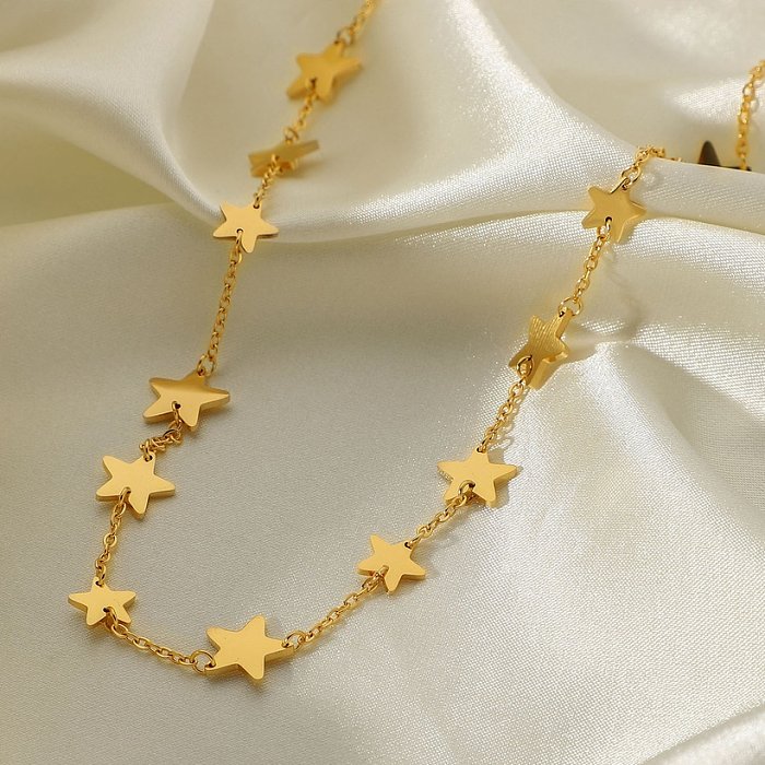 Collier en acier inoxydable plaqué or 18 carats étoile à cinq branches collier de bijoux faits à la main en gros