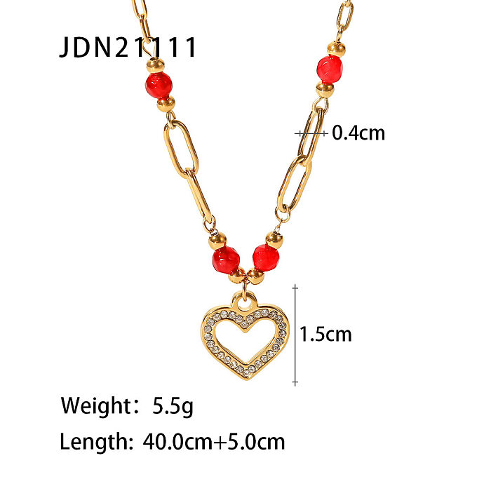 Fashion Heart Shape Stainless Steel Pendant Necklace Gold Plated Inlay Artificial Diamond Stainless Steel Necklaces