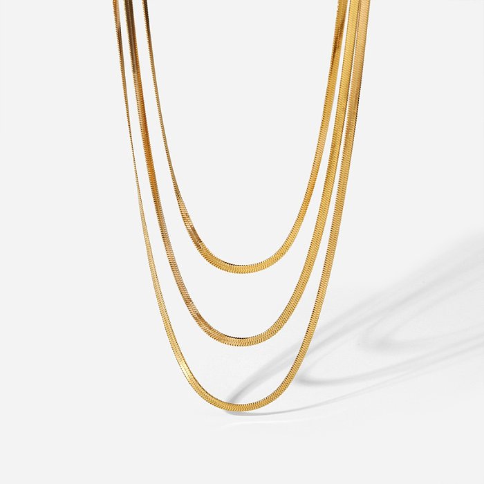Novo colar de três camadas de aço inoxidável com corrente de cobra de 18 mm banhado a ouro 3K