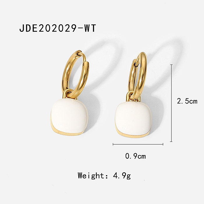 simple 14K gold stainless steel white dripping oil square pendant earrings