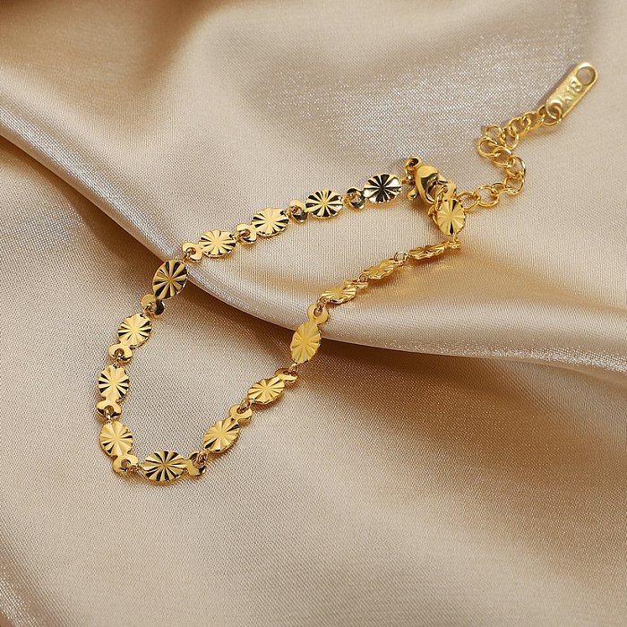 colar de aço inoxidável banhado a ouro de pétala oval de ouro clássico