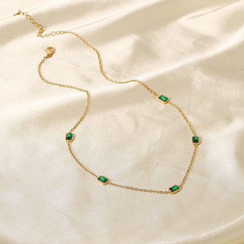 Fashion Stainless Steel Rectangular Necklace Daily Electroplating Zircon Stainless Steel Necklaces