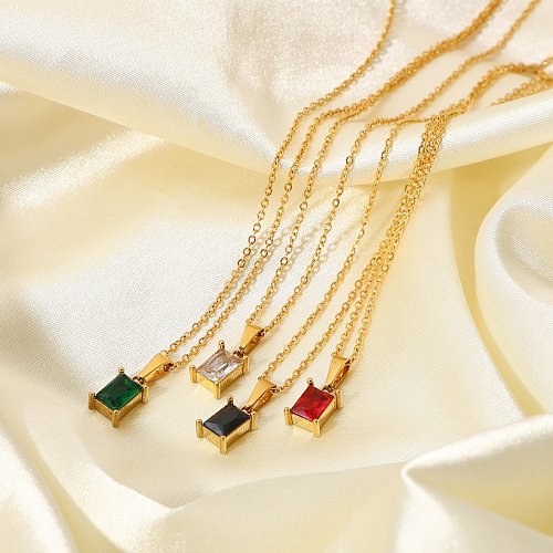 European and American Necklace Fashion Temperament Square Zircon Pendant Necklace Stainless Steel Jewelry 18K Gold Necklace