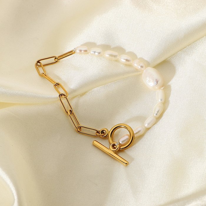 nouveau simple 18K OT boucle en acier inoxydable chaîne perle bracelet bijoux en gros