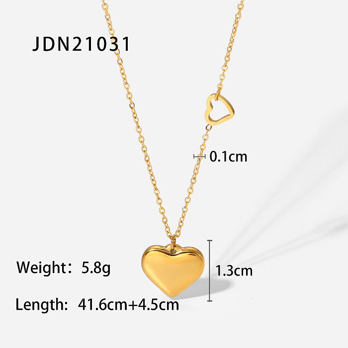 Fashion 18K Gold Plated Stainless Steel Double Heart Pendant Necklace