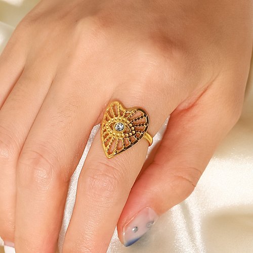 Fashion Heart Shape Eye Stainless Steel Open Ring Gold Plated Zircon Stainless Steel Rings