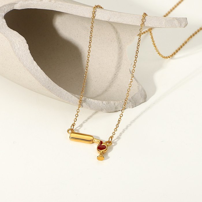 simple 18K gold stainless steel wine glass shape pendant ball chain necklace