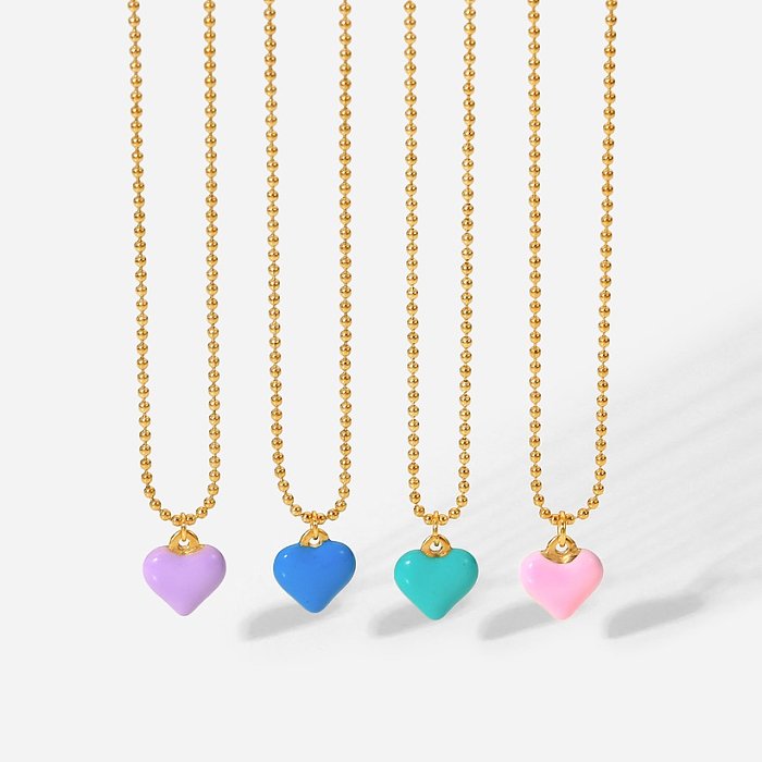 أزياء الفولاذ المقاوم للصدأ الملونة المينا القلب قلادة حبة سلسلة قلادة مجوهرات