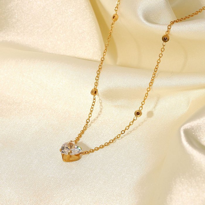 Fashion 18K Gold Plated White HeartShape Stainless Steel Necklace