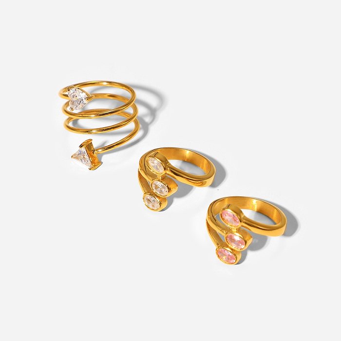 Spiral Zircon Jewelry Stainless Steel Leaf Shape Pink Cubic Zircon Ring