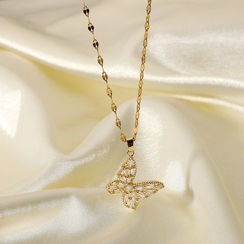Colar de borboleta de cristal extravagante ouro 18k joias de aço inoxidável presente cúbico zircão colar pingente de borboleta para mulheres