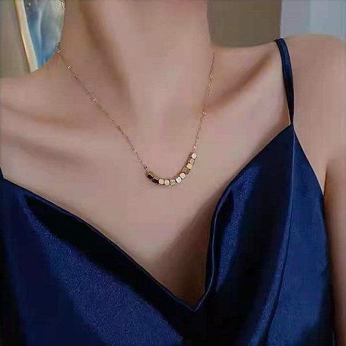 New 14K goldplated stainless steel cube pendant necklace