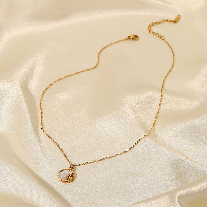 fashion Stainless Steel 18K Gold Plated round White Shell Moon Necklace