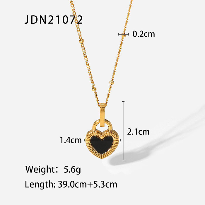 Collar con colgante de candado pequeño en forma de corazón de doble cara chapado en oro de 18 quilates de acero inoxidable de nuevo estilo