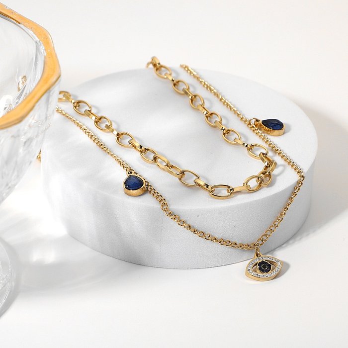 pendentif oeil gemme en acier inoxydable collier plaqué or bijoux en gros