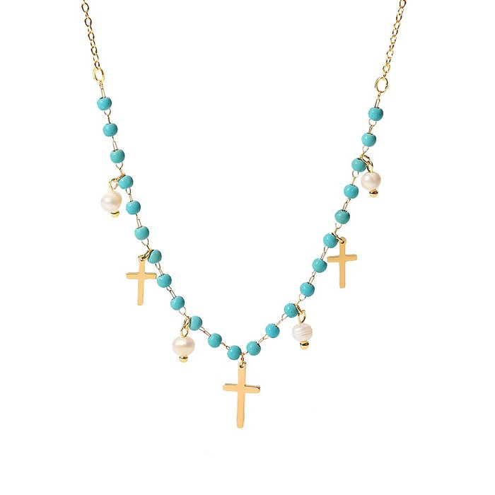 Collier en acier inoxydable Fashion Cross Colliers en acier inoxydable avec placage de perles