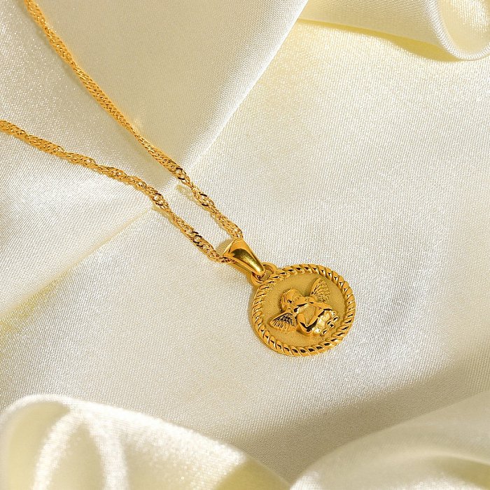 أزياء الملاك كيوبيد قلادة 18k مطلية بالذهب الفولاذ المقاوم للصدأ قلادة
