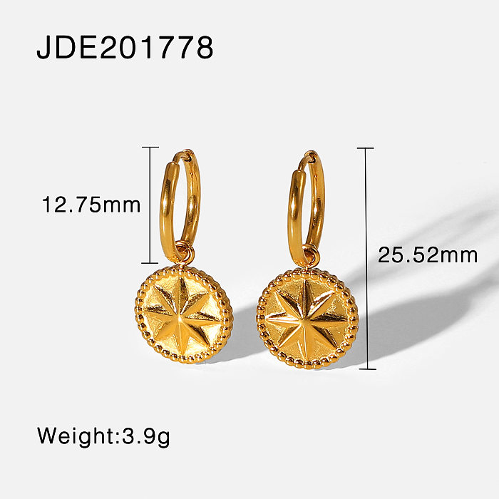 European and American personality titanium steel 18K gold plated eightpointed star coin pendant earrings