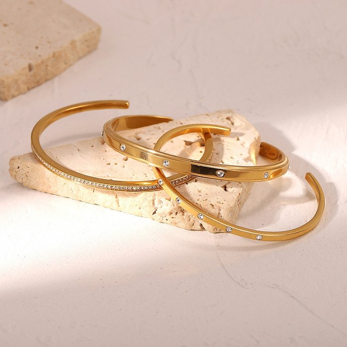 Bracelet en acier inoxydable ouvert avec zircon rond et diamant de mode