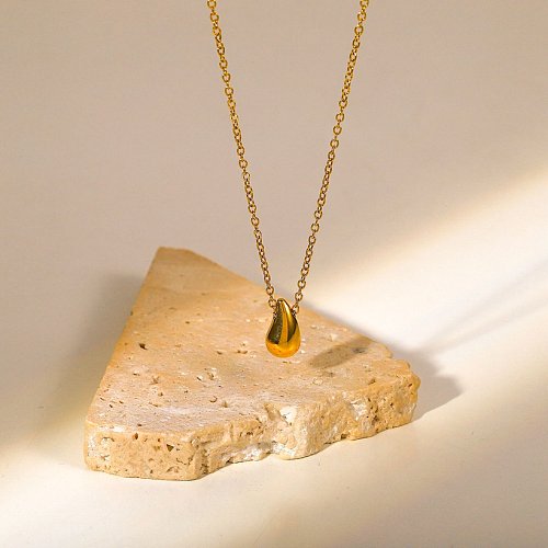 Fashion New 18K Gold Plated Stainless Steel Water Drop Pendant Necklace