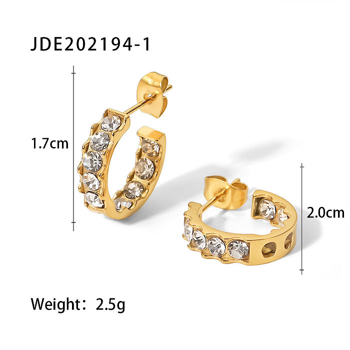 Fashion C Shape Geometric Stainless Steel Earrings Inlay Pearl Zircon Stainless Steel Earrings