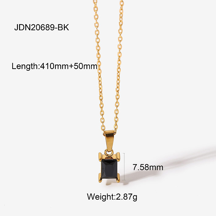 European and American Necklace Fashion Temperament Square Zircon Pendant Necklace Stainless Steel Jewelry 18K Gold Necklace