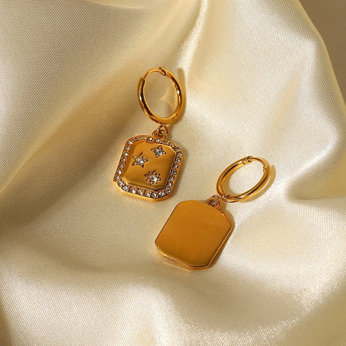 fashion 18K gold stainless steel full circle zircon star inlaid square pendant earrings