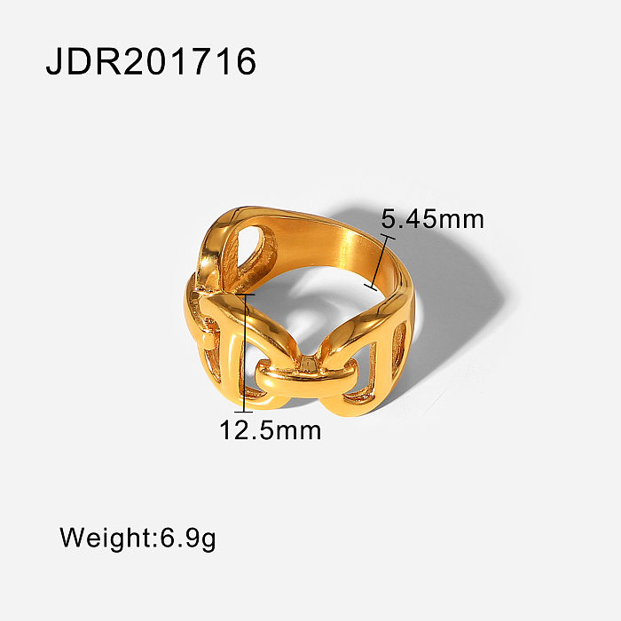 Anel de aço inoxidável quadrado banhado a ouro 18K moda europeia e americana