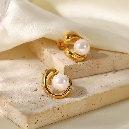 Boucles d'oreilles géométriques en acier inoxydable de style simple Boucles d'oreilles en acier inoxydable incrustées de perles