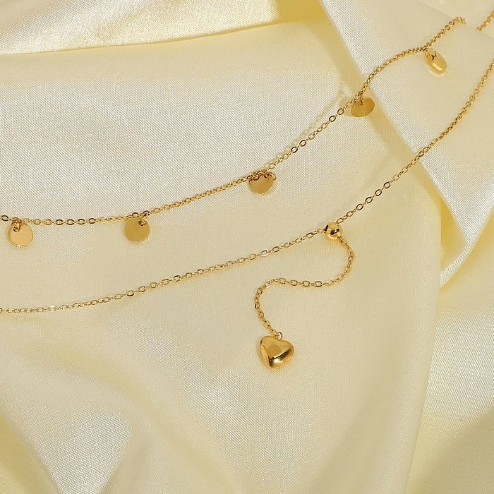 Atacado joias pequenas discos pingente em forma de Y colar de aço inoxidável de dupla camada joias