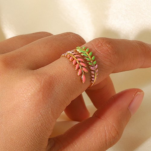 Fashion New Creative Leafy BranchShaped 18K Gold Plated Stainless Steel Open Ring