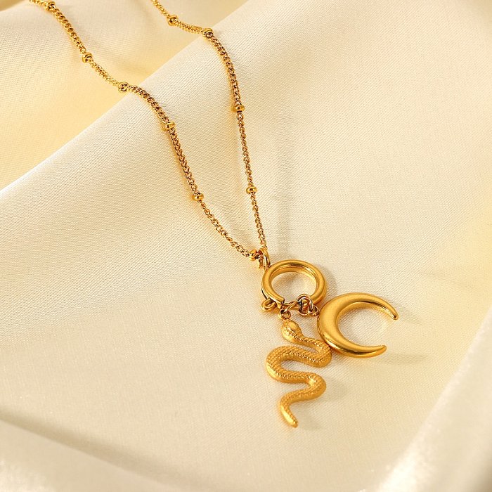 18K Gold Moon Snake Anhänger Retro Edelstahl Anhänger Halskette