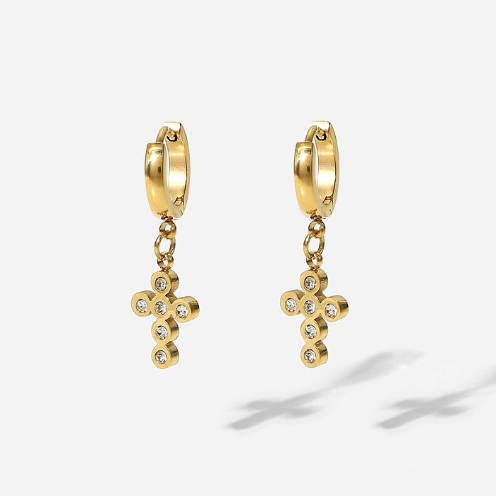 Retro gold zircon earrings stainless steel cross earrings