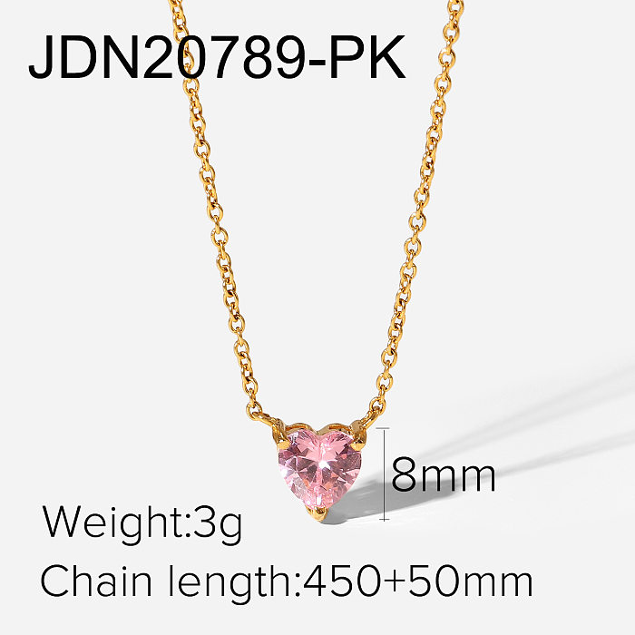 Fashion New 18K GoldPlated Stainless Steel HeartShaped Zircon Pendant Necklace