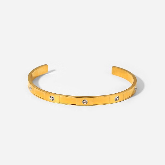 18 Karat vergoldeter Edelstahl runder Zirkon rechteckiges Armband Mode