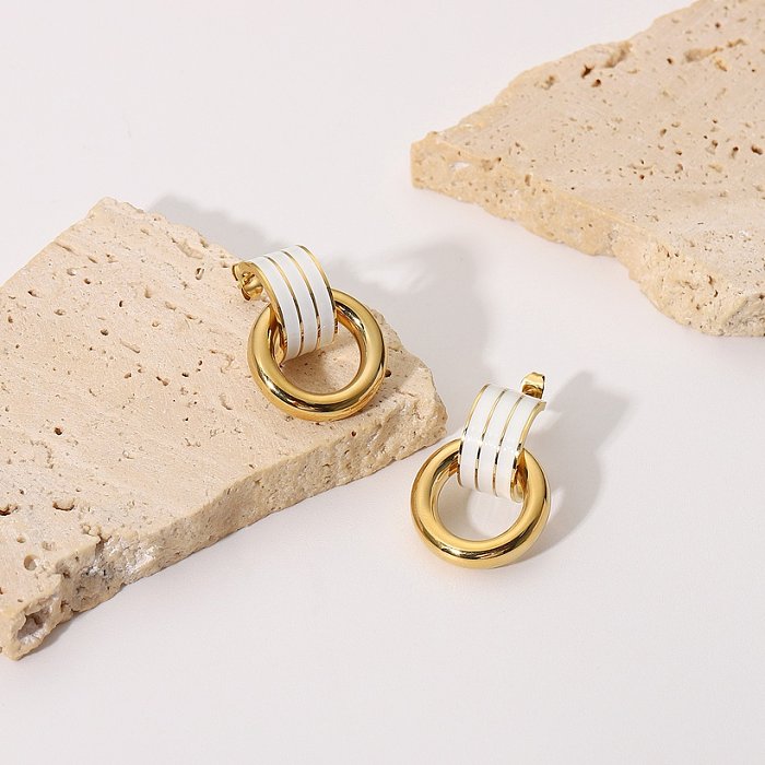 Pendientes sin incrustaciones de acero inoxidable redondos geométricos de estilo Simple a la moda para mujer, pendientes de acero inoxidable chapados