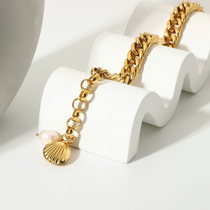 Bracelet en acier inoxydable plaqué or 18 carats avec perle d'eau douce
