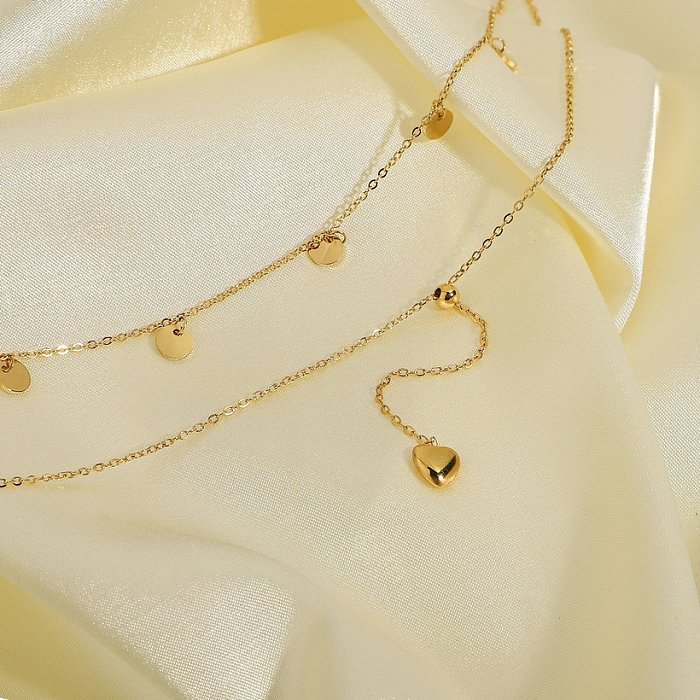 bijoux en gros petits disques pendentif en forme de Y double couche bijoux collier en acier inoxydable