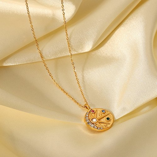 Fashion Stainless Steel 18K Gold Sun Moon Embossed Necklace