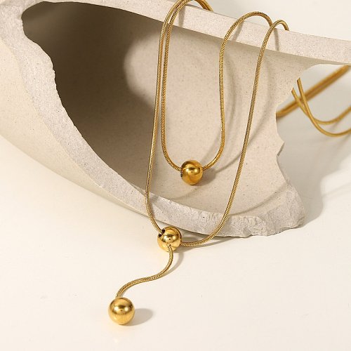 collar de doble capa de acero inoxidable de oro de 18 quilates simple de moda