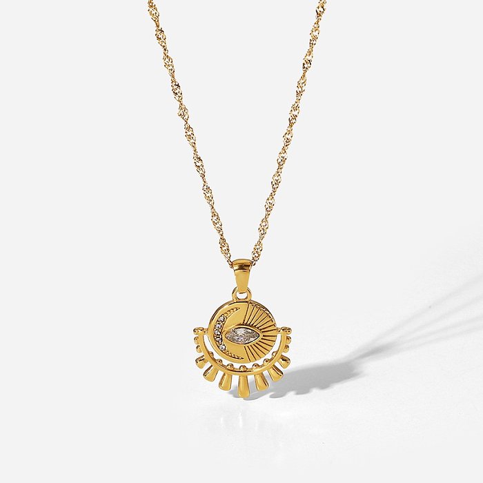 simple 18K Gold Plated Stainless Steel Oval Zircon Eye Pendant necklace