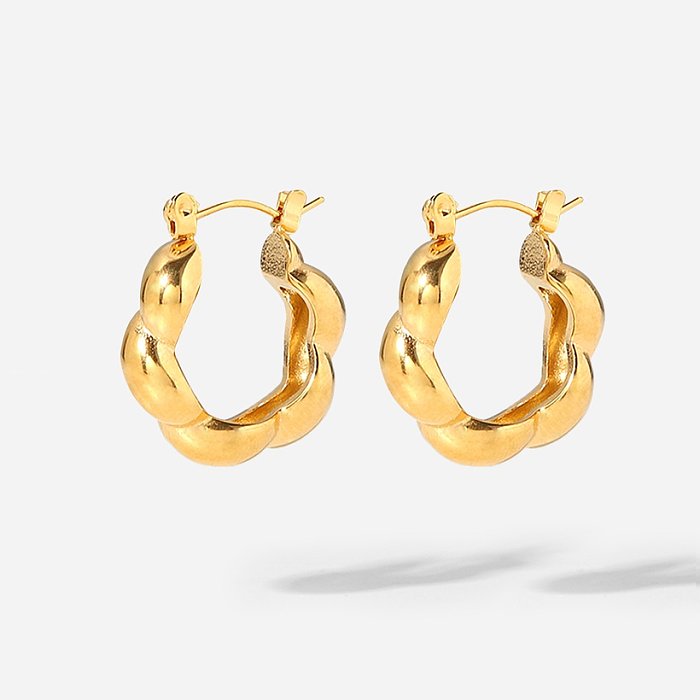 Fashion 18K Gold Twist CShaped Womens Geometric Stainless Steel Earrings