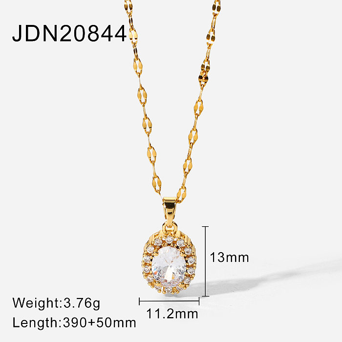 New 18k goldplated stainless steel jewelry oval white cubic zirconia pendant necklace