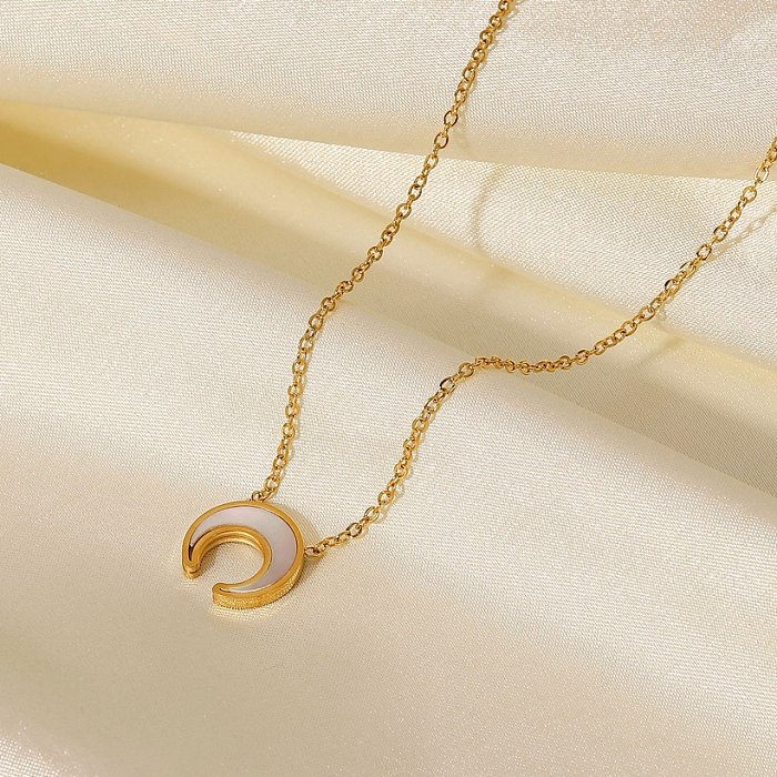 Novo estilo pingente de concha branca natural em forma de crescente 18k colar de aço inoxidável banhado a ouro