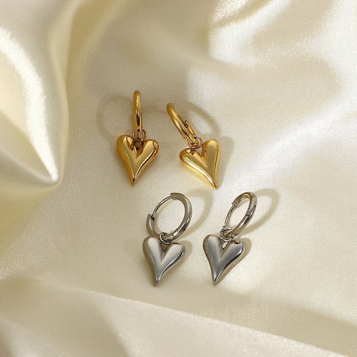 bijoux de boucles d'oreilles pendantes en forme de coeur minces simples en acier inoxydable