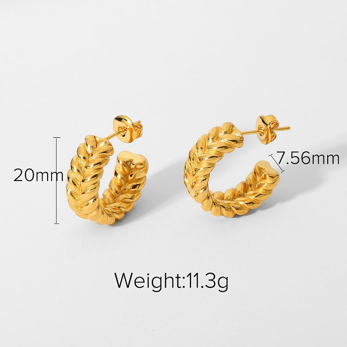 retro goldplated stainless steel double wheat Cshaped earrings
