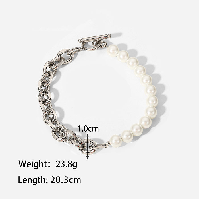 MenS Fashion Simple Style Geometric Stainless Steel Bracelets Artificial Pearl Stainless Steel Bracelets
