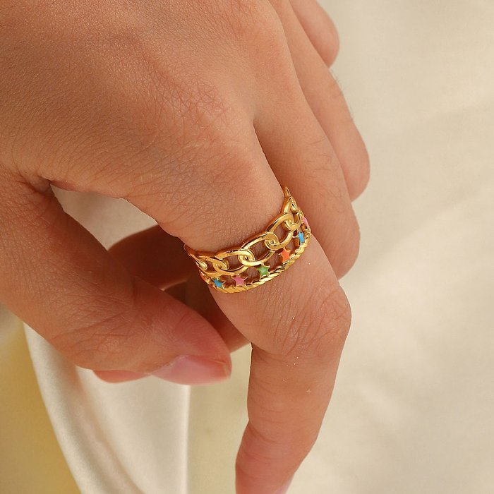 خاتم من الفولاذ المقاوم للصدأ بطبقة مزدوجة على شكل نجمة زيتية ملونة